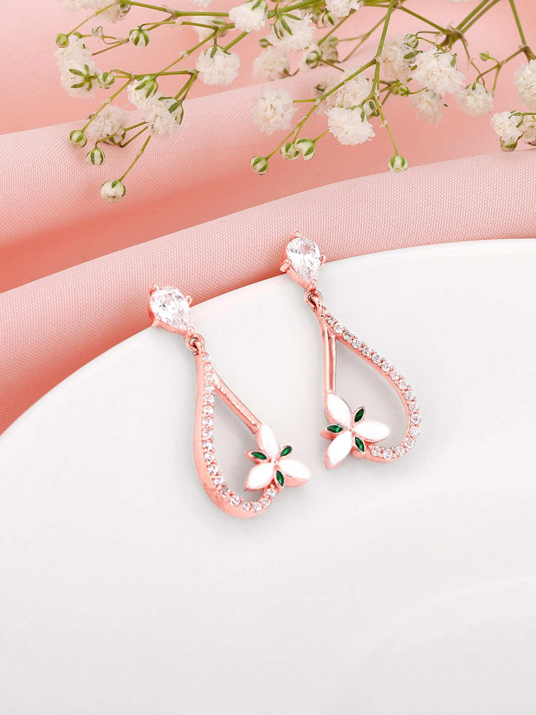 

GIVA Rose Gold-Plated 925 Sterling Silver Stone-Studded Contemporary Drop Earrings