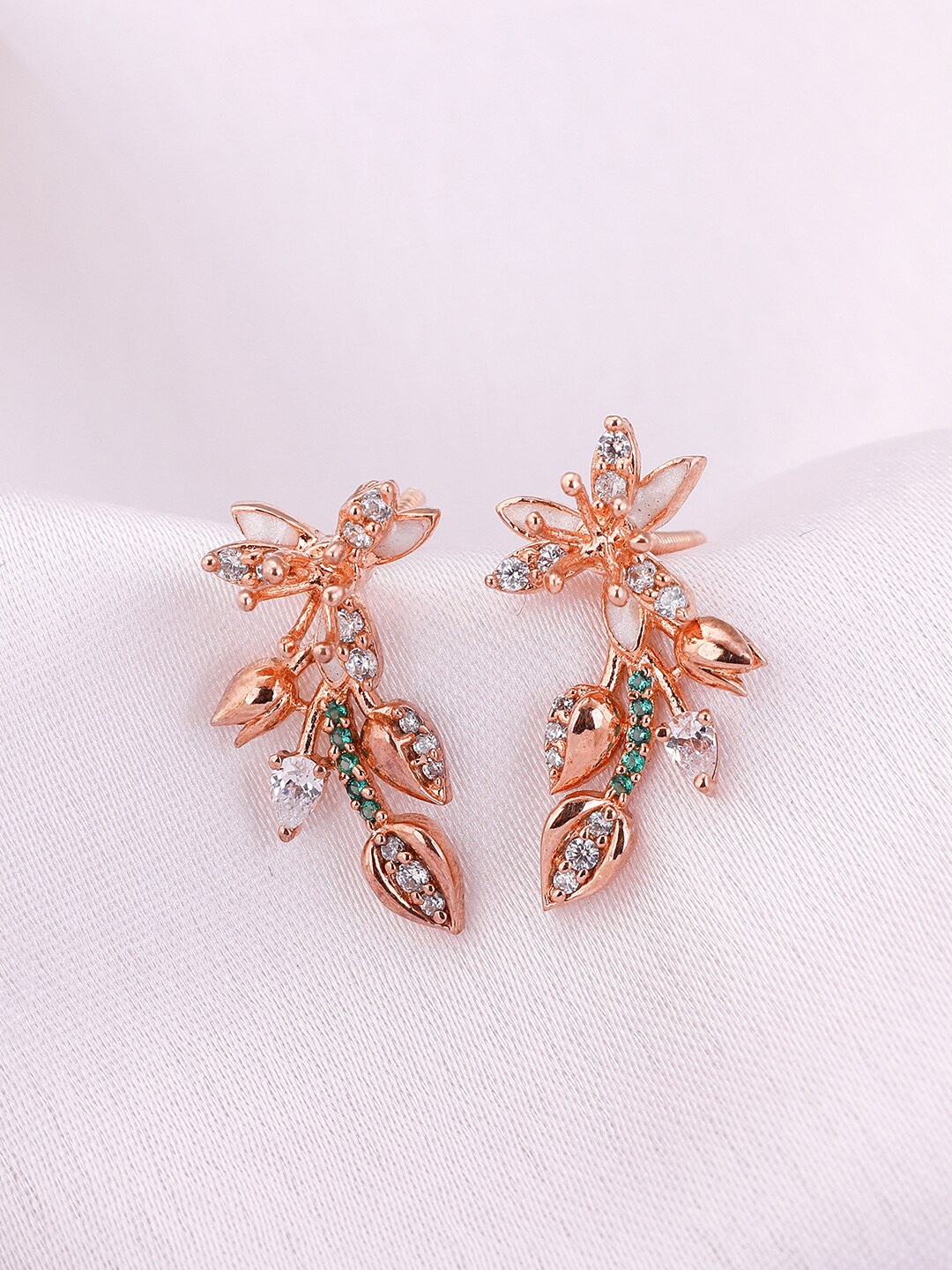 

GIVA Rose Gold-Plated 925 Sterling Silver Stone-Studded Floral Stud Earrings