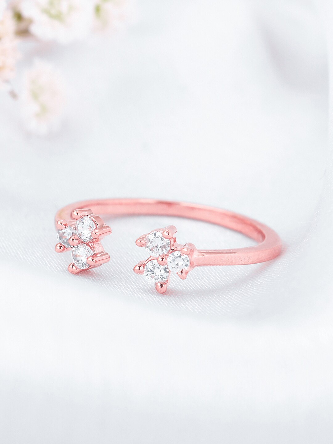 

GIVA 925 Sterling Silver Rose Gold-Plated Stone Studded Adjustable Finger Ring