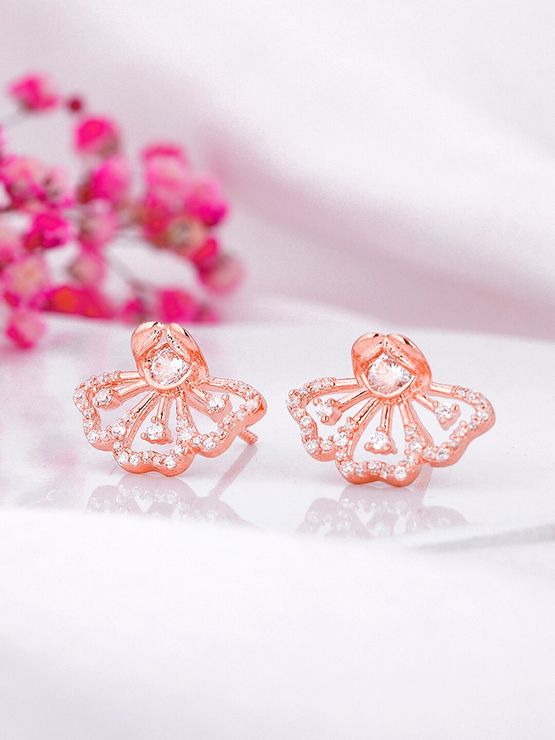 

GIVA Rose Gold-Plated 925 Sterling Silver Stone-Studded Floral Stud Earrings