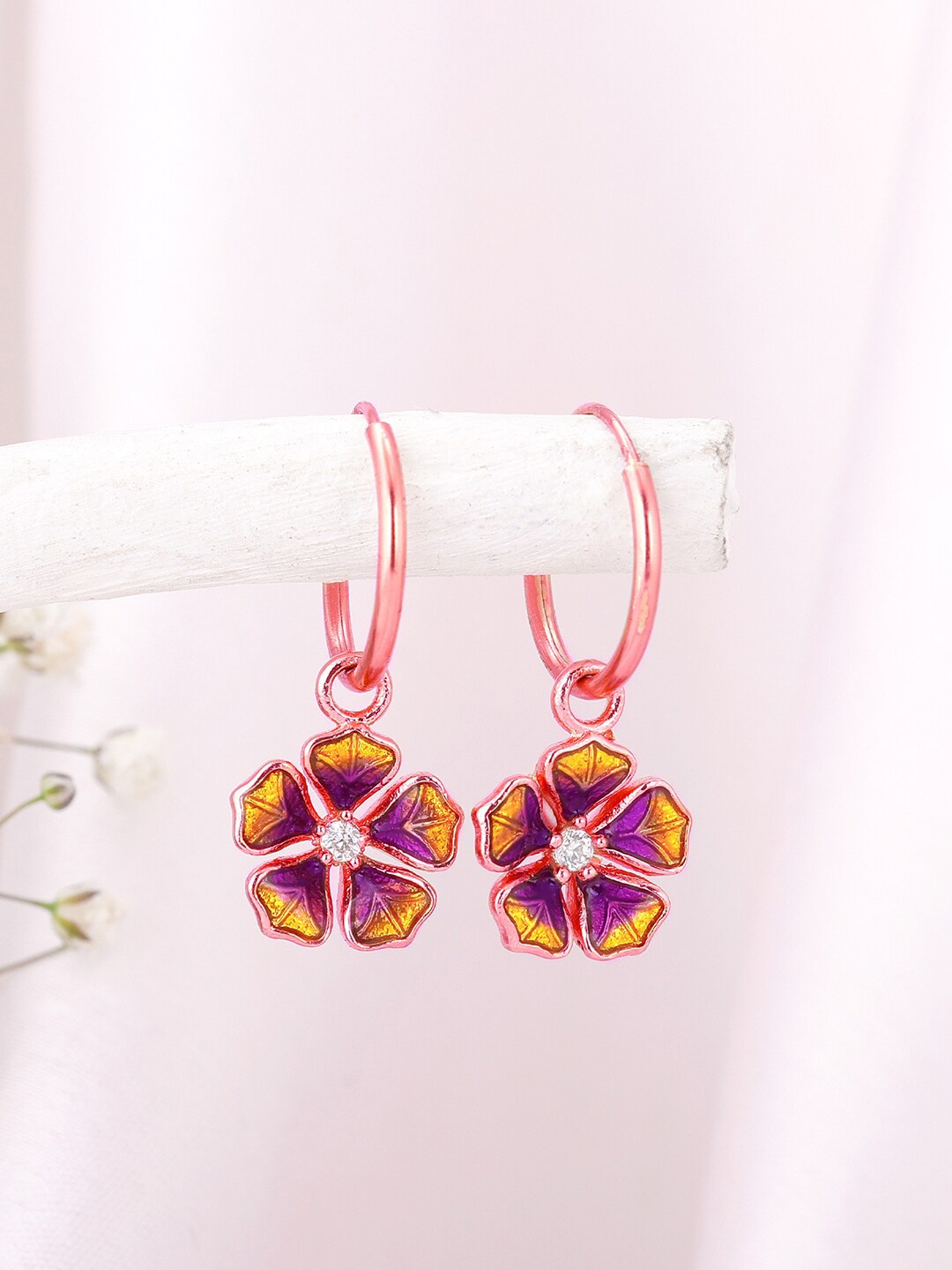 

GIVA Rose Gold-Plated 925 Sterling Silver Stone-Studded Floral Drop Earrings