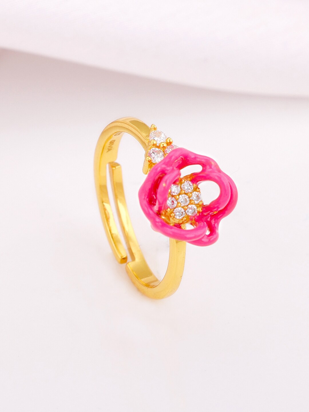 

GIVA 925 Sterling Silver Gold Plated Stone Studded Adjustable Finger Ring