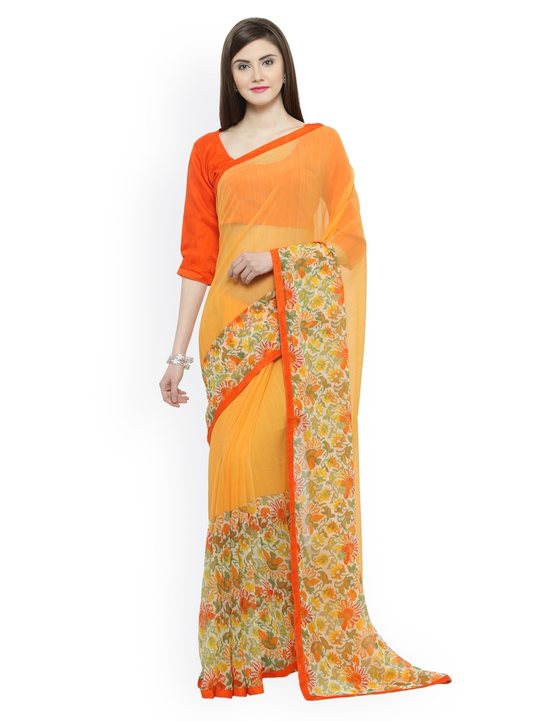 

Shaily Yellow Printed Pure Georgette Saree