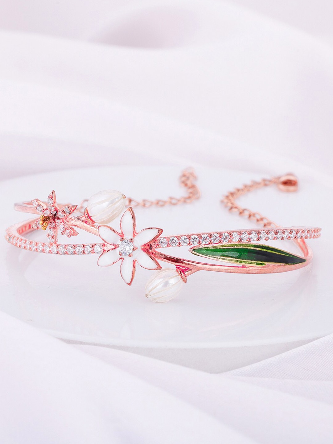 

GIVA Women Rose Gold-Plated Sterling Silver Cubic Zirconia Wraparound Bracelet