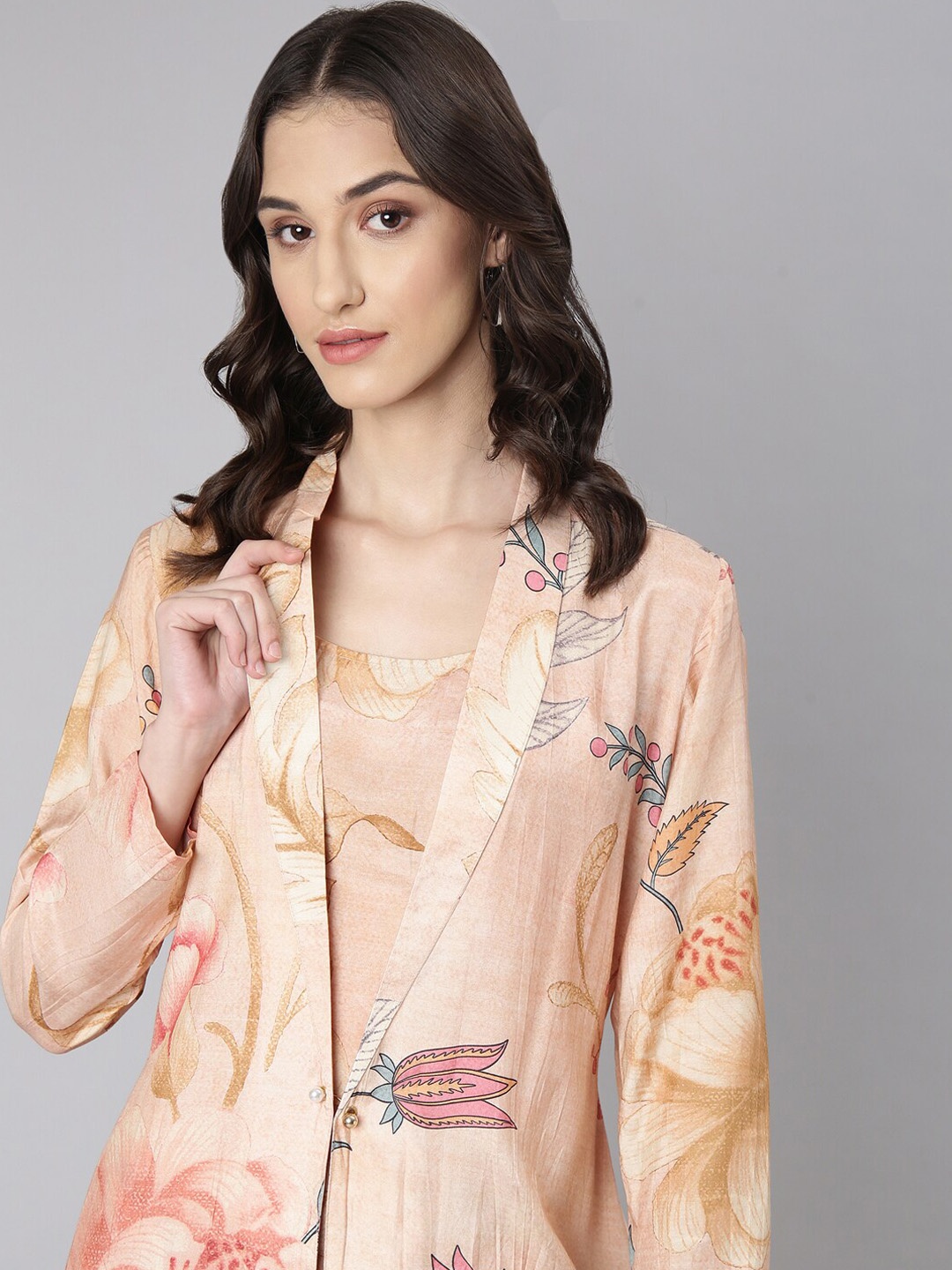 

SHOWOFF Printed Top Jacket With Straight Trousers, Peach