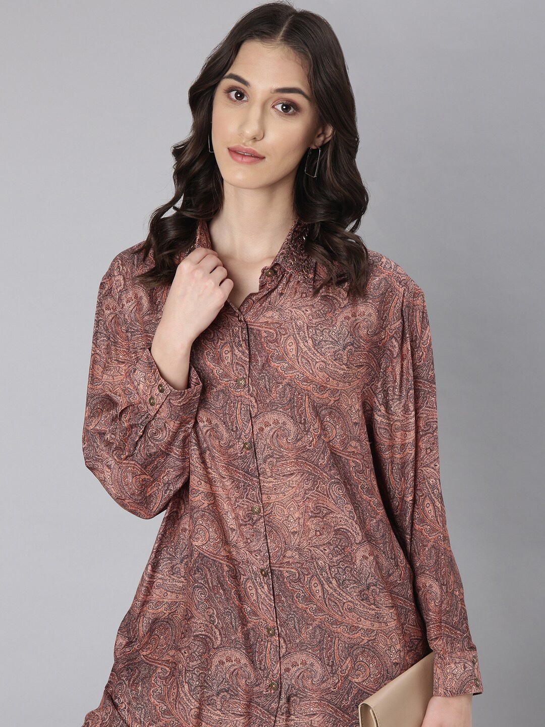 

SHOWOFF Printed Shirt-Collar Shirt With Printed Trouser Co-Ords, Mauve