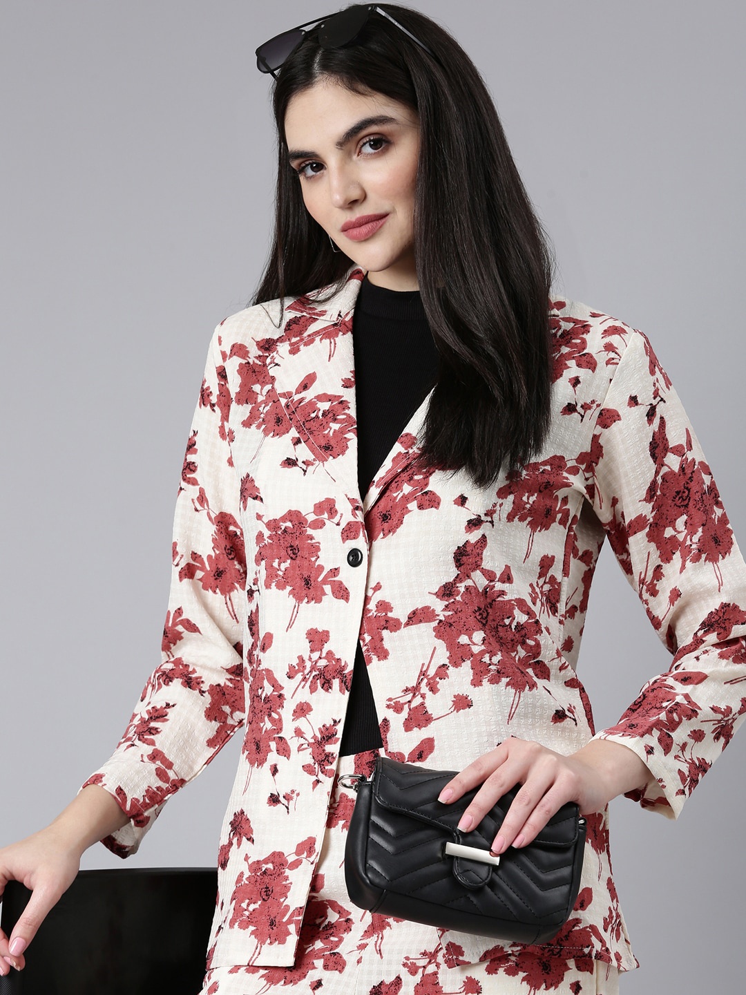 

SHOWOFF Floral Printed Coat With Trousers, Cream