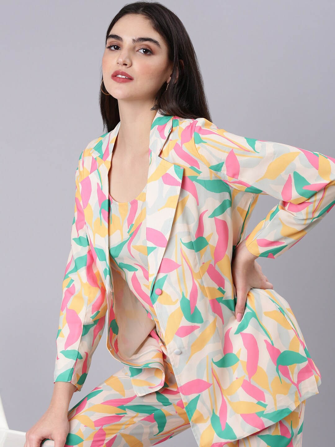 

SHOWOFF Printed Top With Trousers Co-Ords, Cream