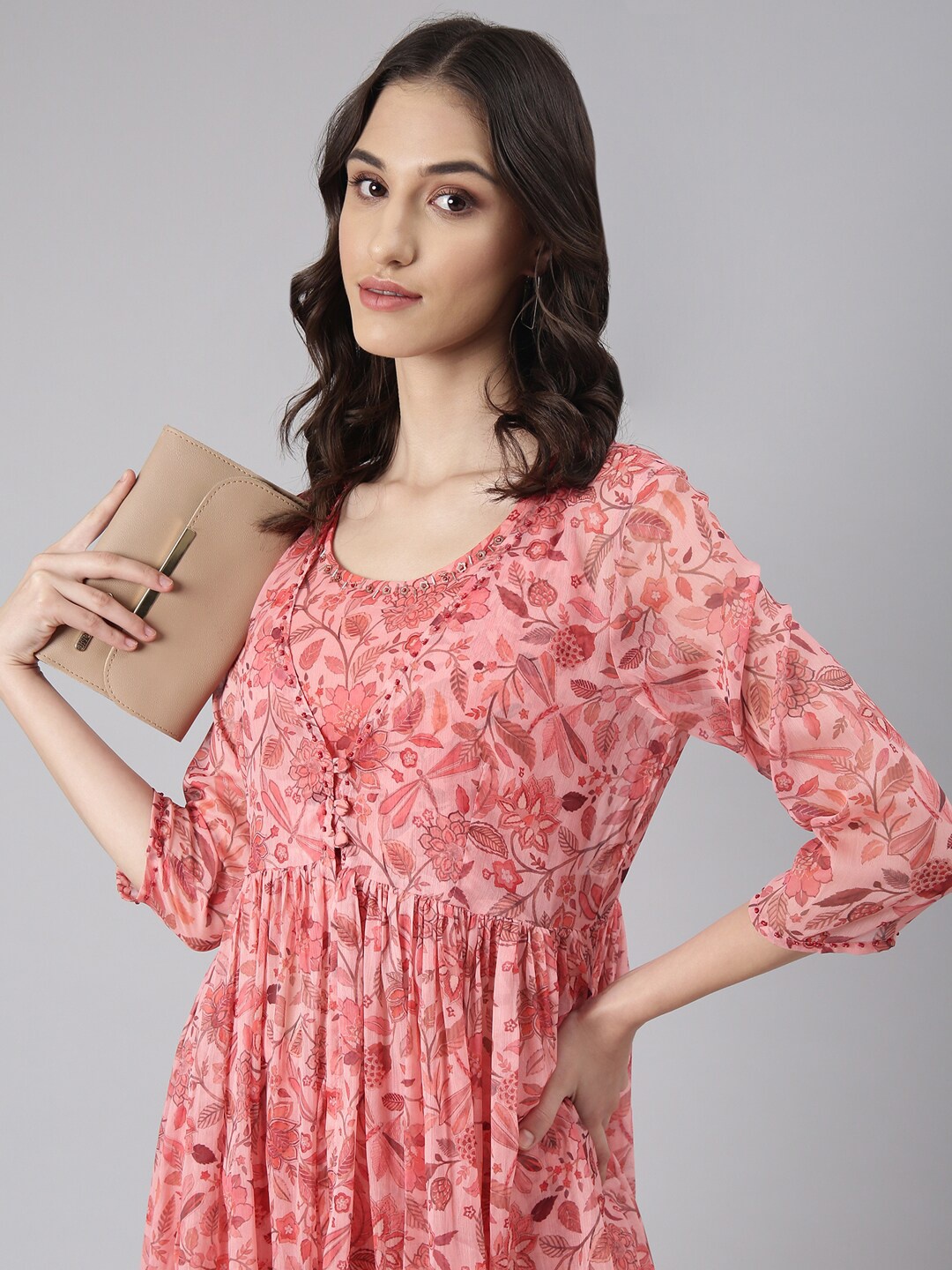 

SHOWOFF Floral Printed Top With Jacket & Palazzos, Coral