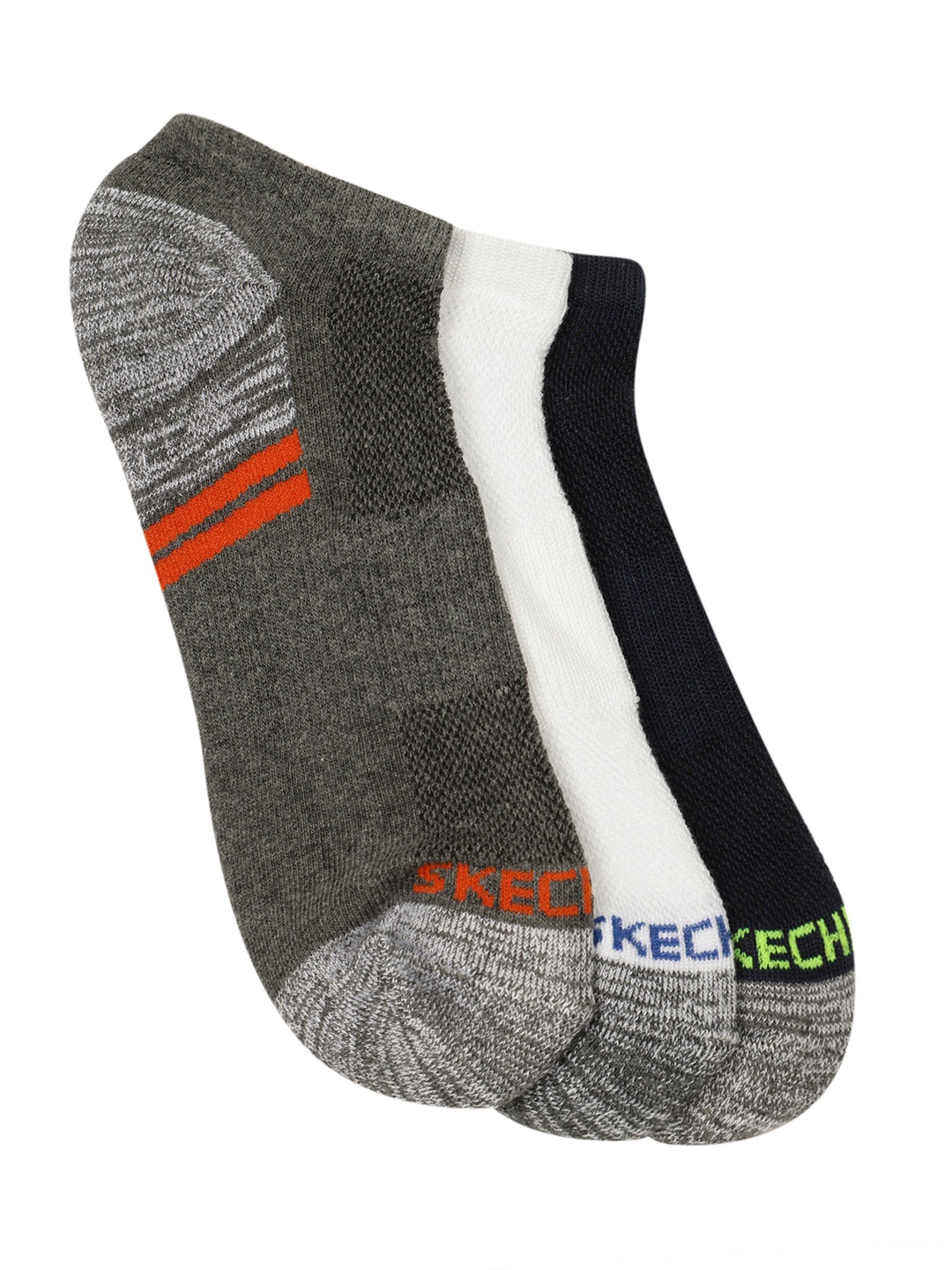 

Skechers Men Pack Of 3 Striped Brand Logo Woven Design Ankle Length Socks, Grey