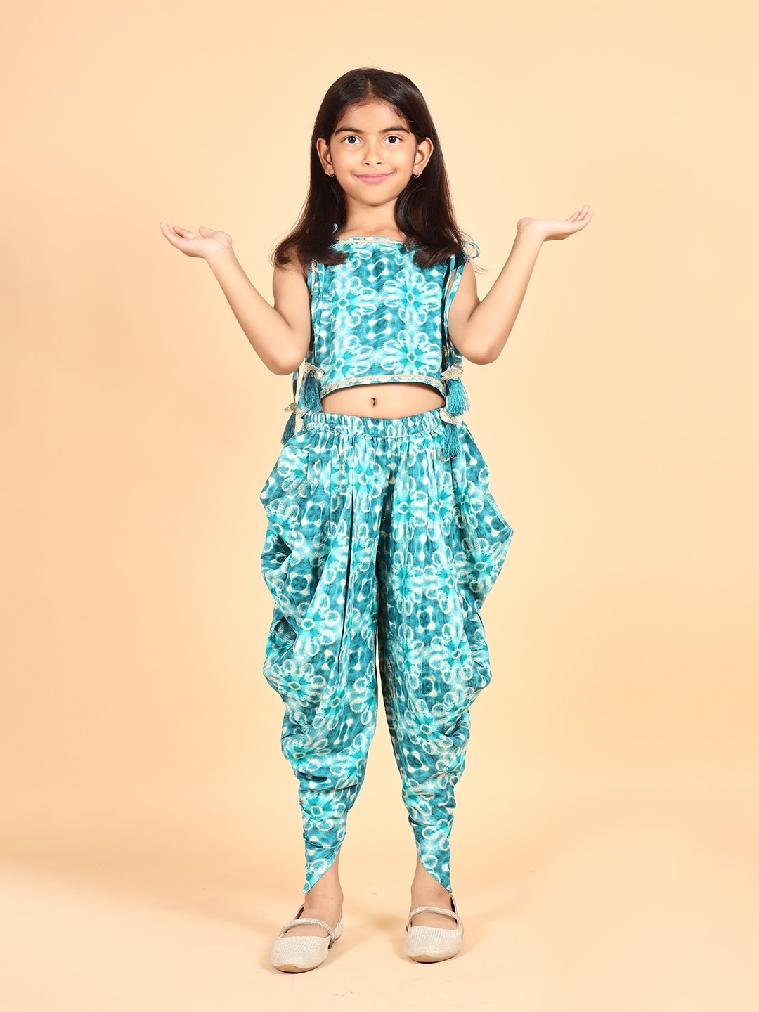

misbis Girls Printed Top with Dhoti Pants, Blue