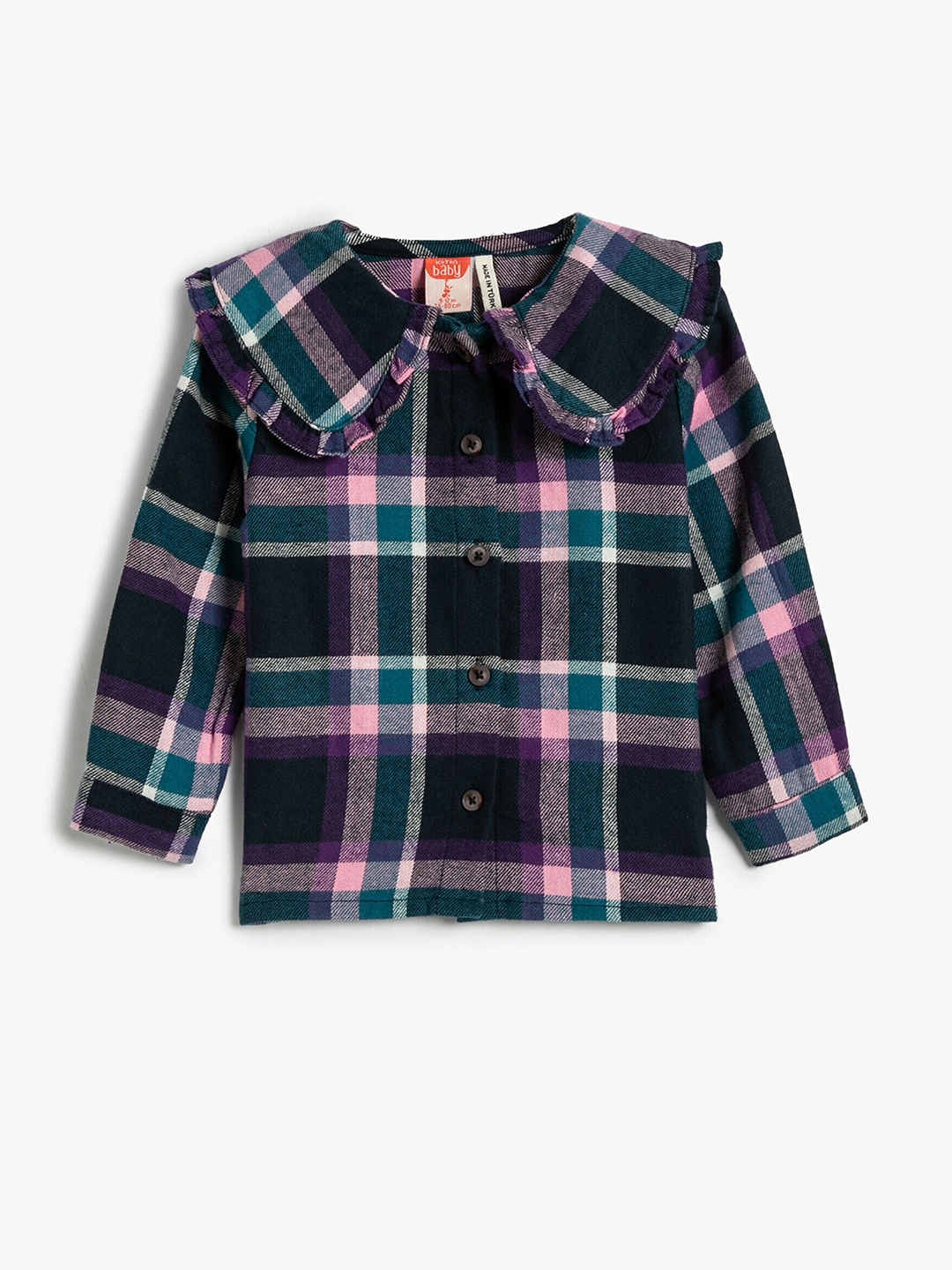 

Koton Girls Checked Above the Keyboard Collar Shirt Style Top, Pink