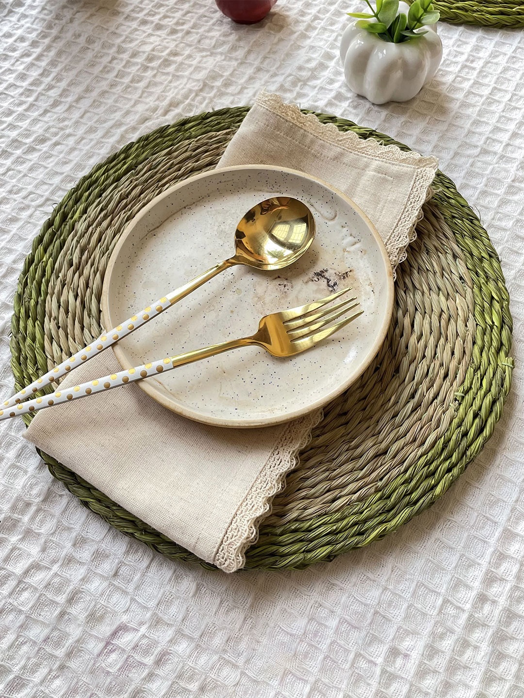 

Fermoscapes 2-Pcs Beige & Green Braided Table Placemat