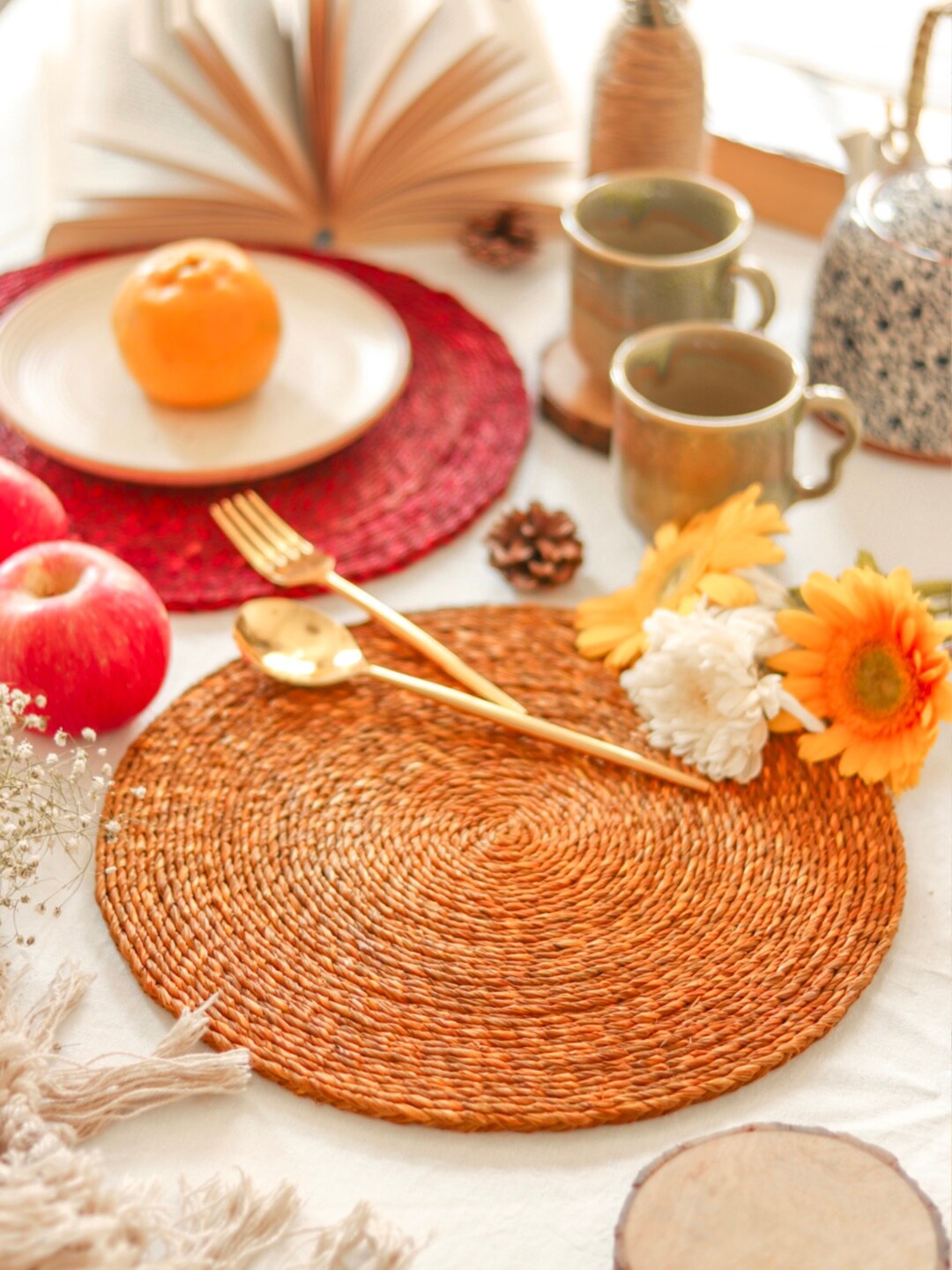 

Fermoscapes 2-Pcs Red & Orange Round Shaped Table Placemats