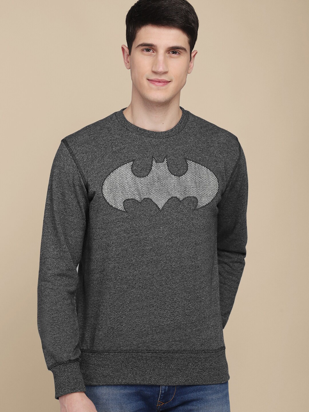 Free Authority Batman Printed Round Neck Long Sleeves Pullover, Black