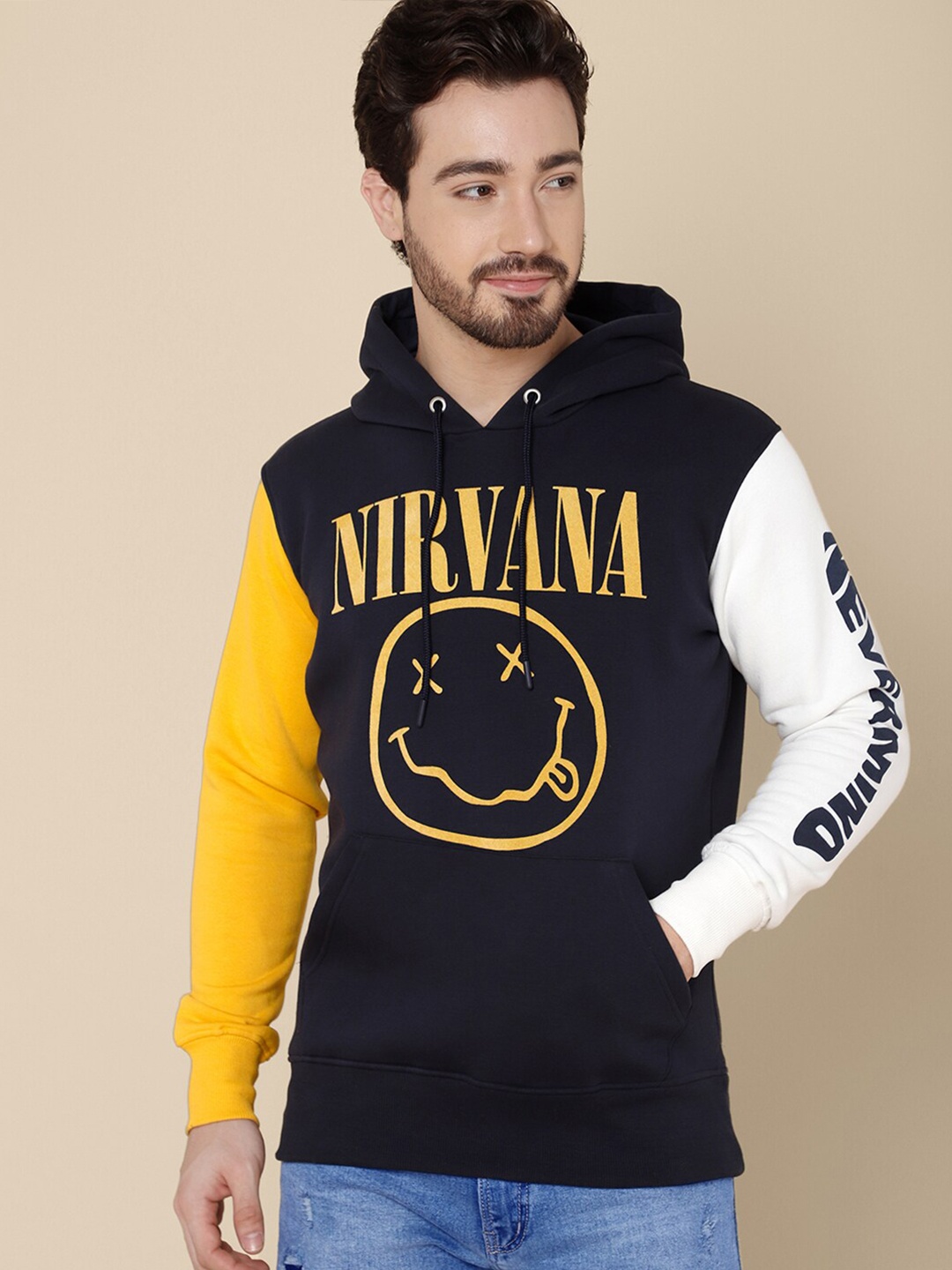 

Free Authority Nirvana Printed Hooded Pullover, Navy blue