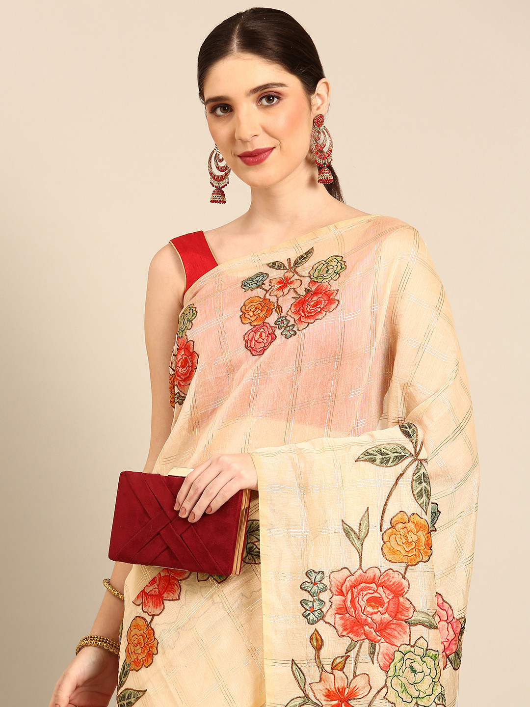 

Simaaya Floral Print Silk Cotton Saree, Gold