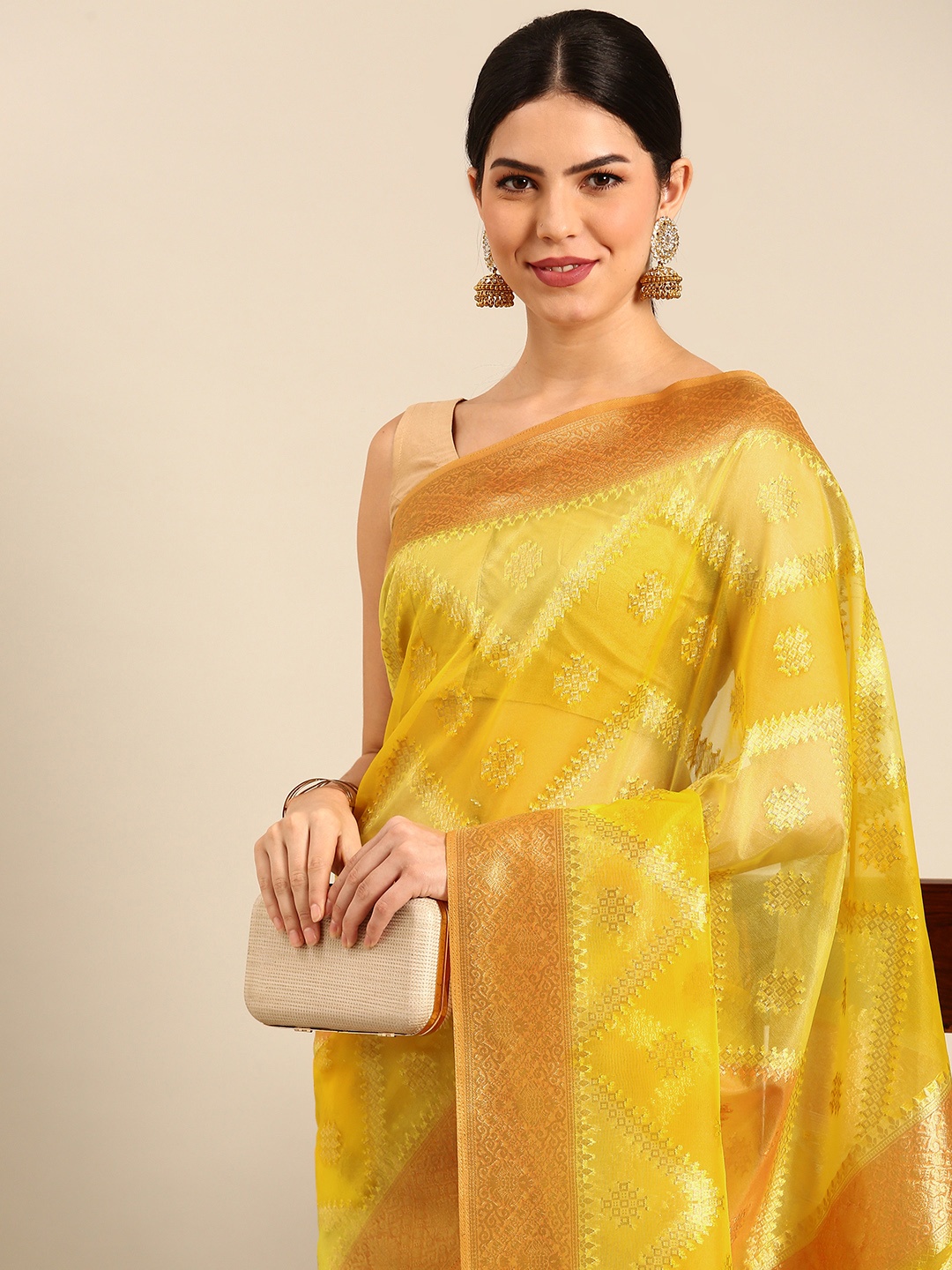 

Simaaya Woven Design Zari Organza Saree, Yellow