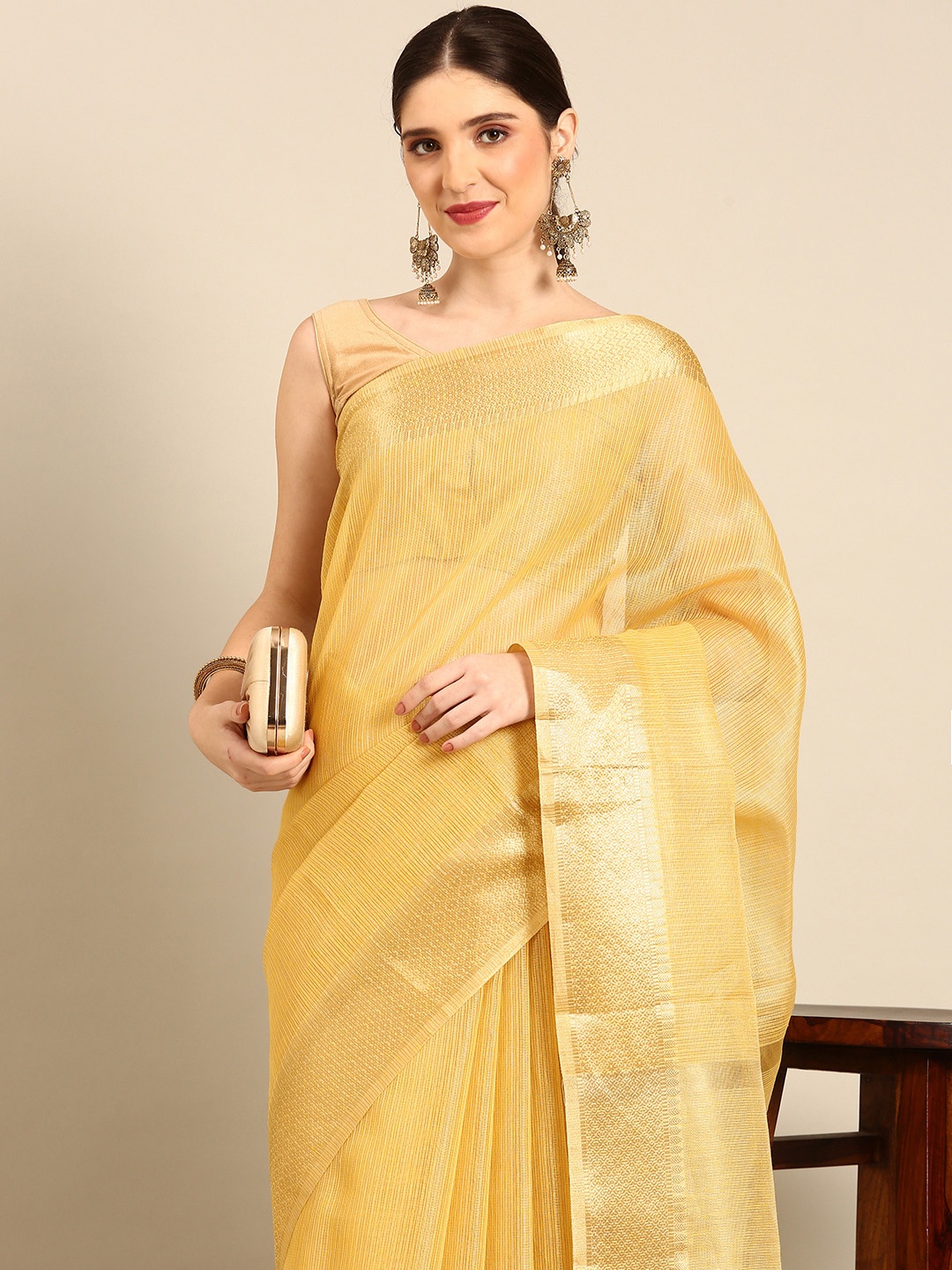 

Simaaya Woven Design Zari Art Silk Saree, Yellow