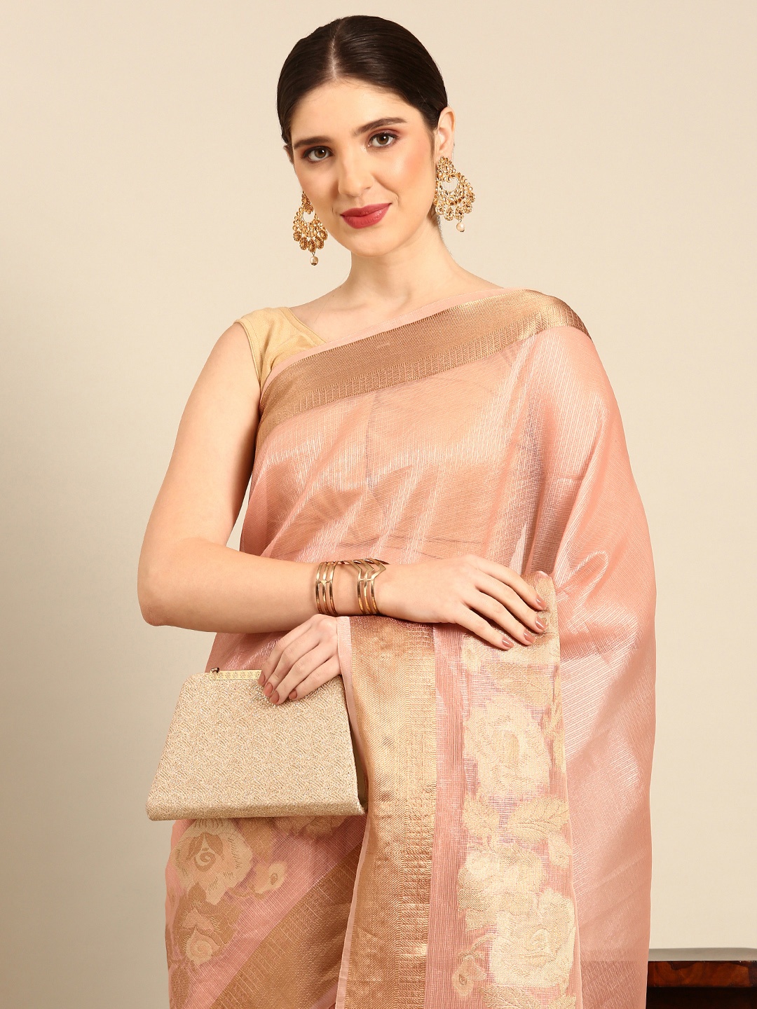 

Simaaya Woven Design Zari Tissue Saree, Peach