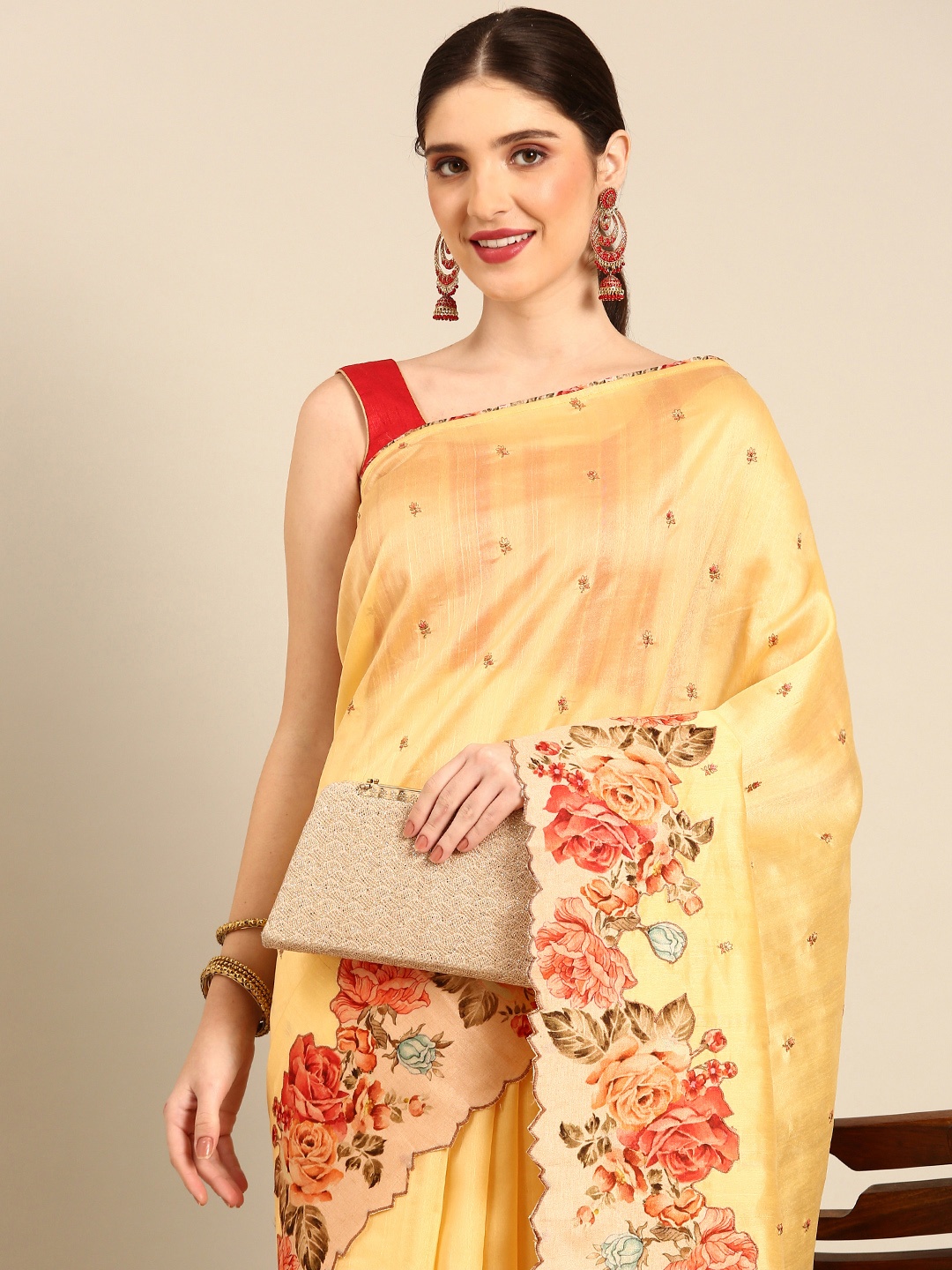 

Simaaya Floral Embroidered Pure Silk Saree, Yellow