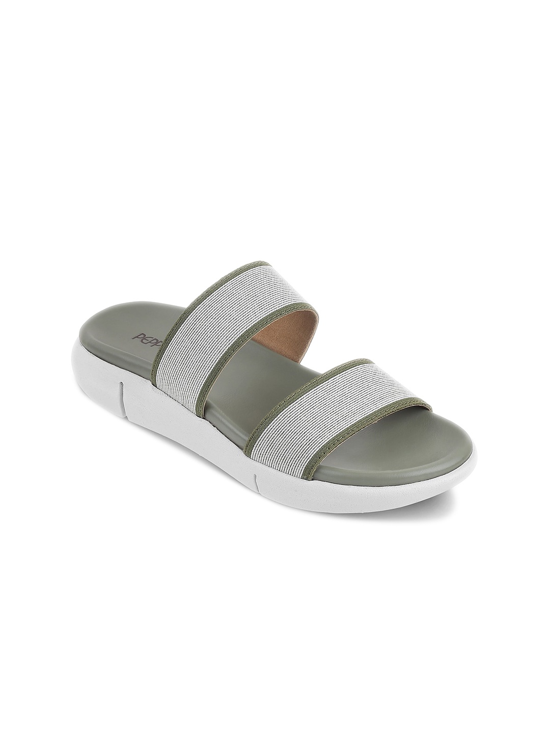 

PEPPER Striped Open Toe Flats, Olive