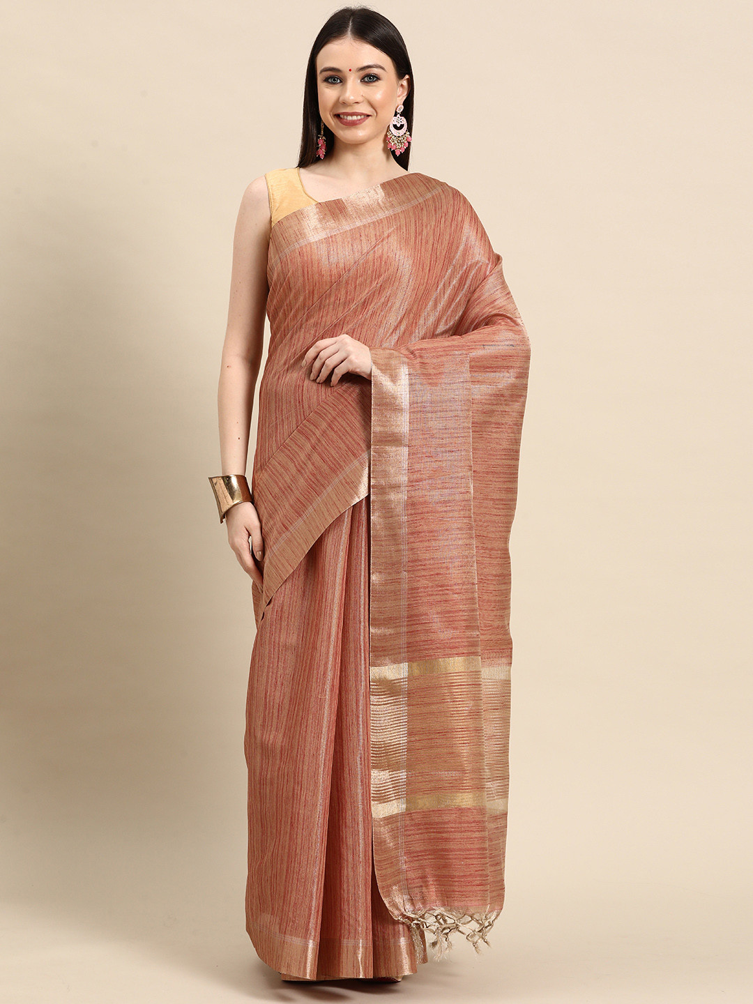 

Simaaya Woven Design Linen Blend Saree, Maroon