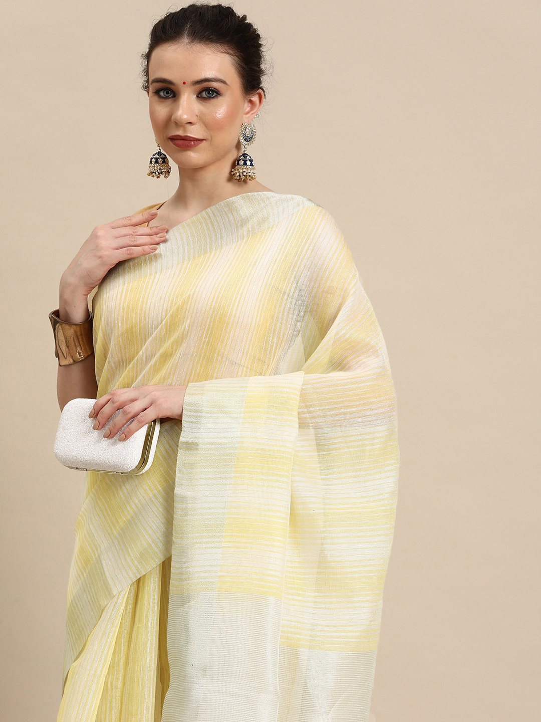 

Simaaya Striped Linen Blend Saree, Yellow