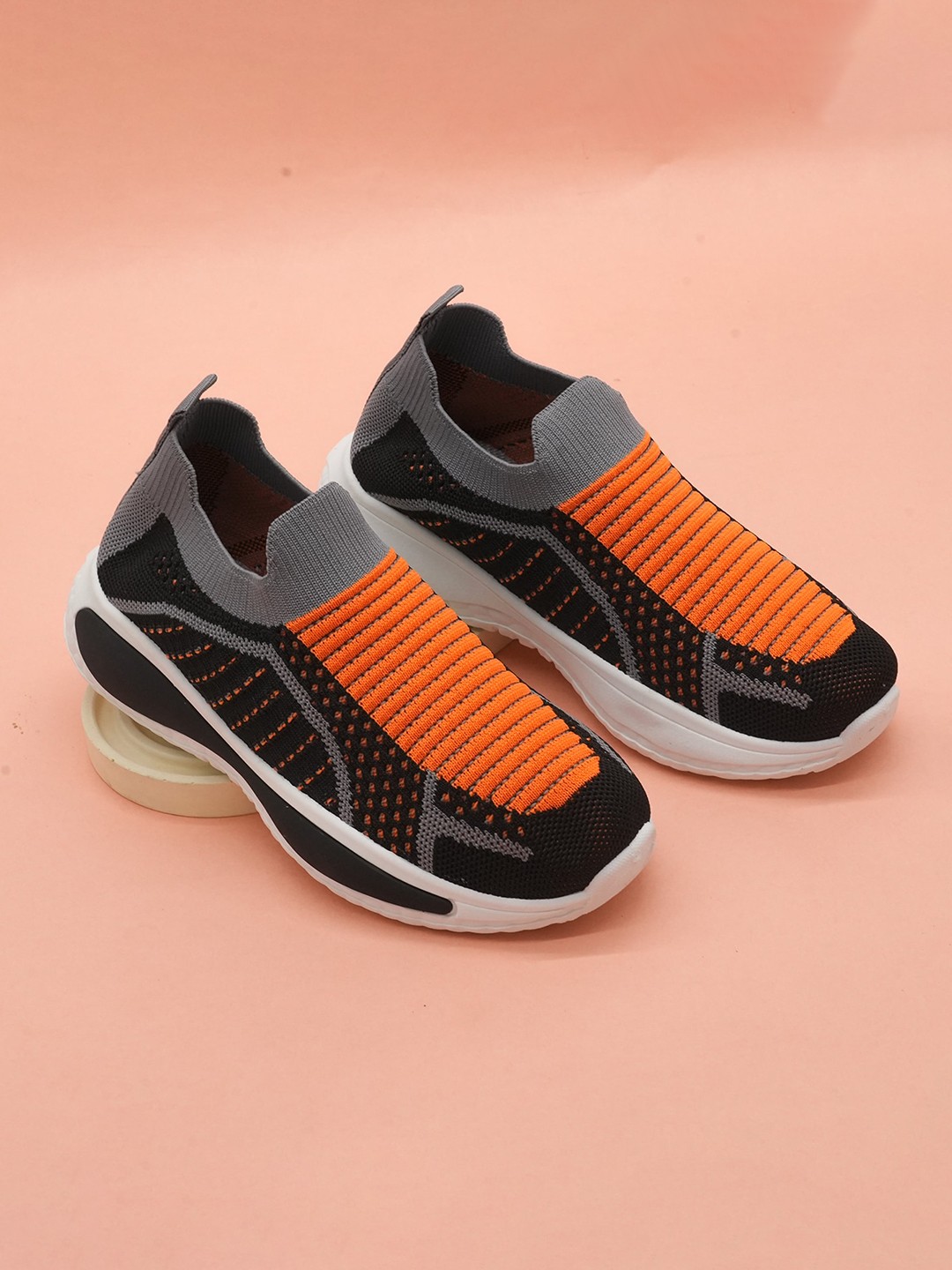 

FEETWELL SHOES Kids Colourblocked Comfort Insole Basics Slip-On Sneakers, Orange
