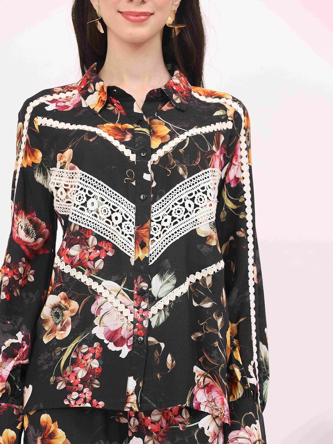 

TSM Floral Printed Comfort Casual Shirt, Black