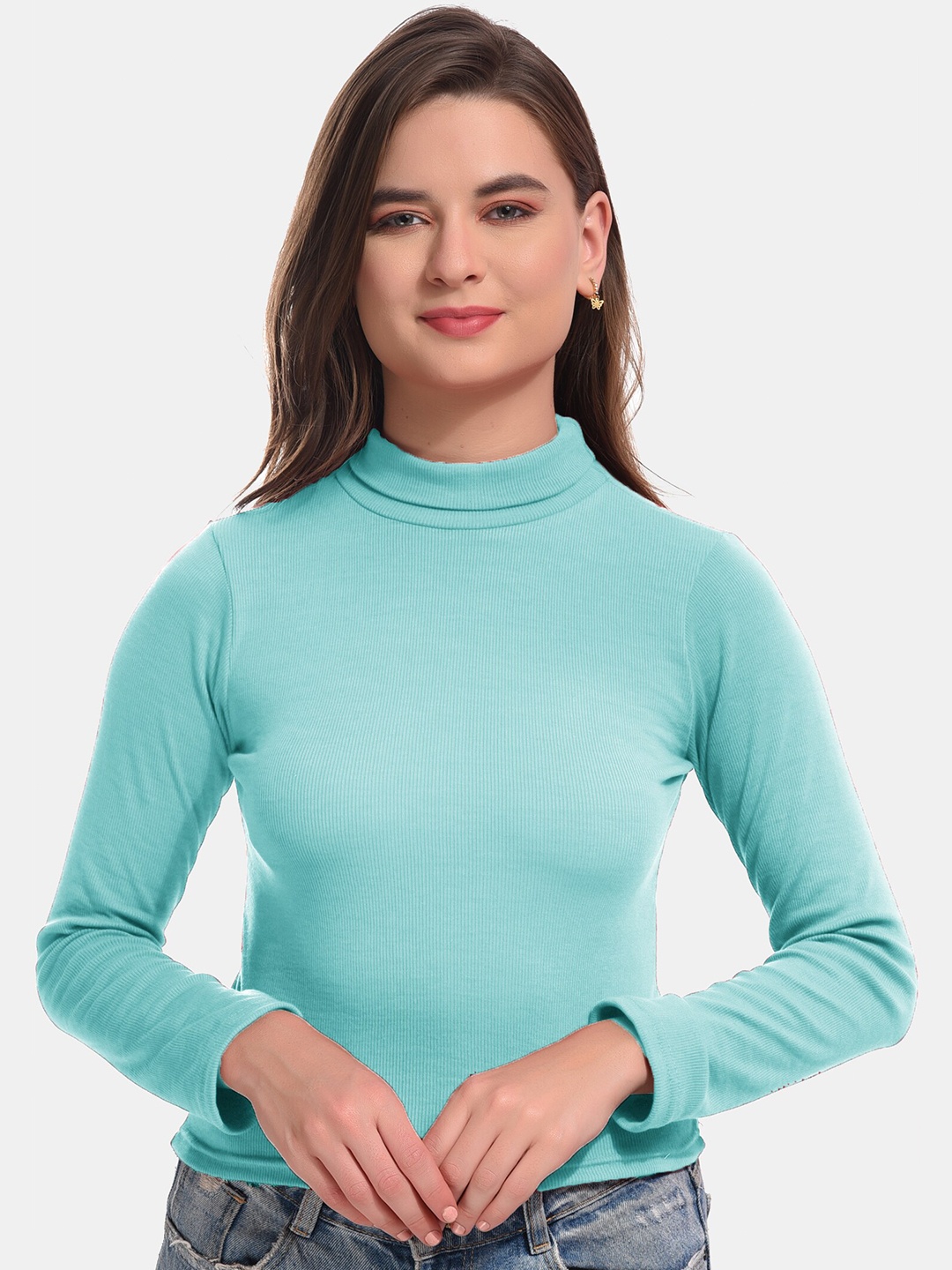 

Boleem High Neck Cotton Crop Fitted Top, Blue