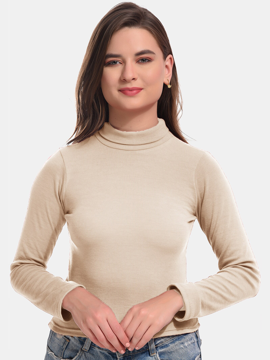 

Boleem High Neck Cotton Crop Fitted Top, Cream