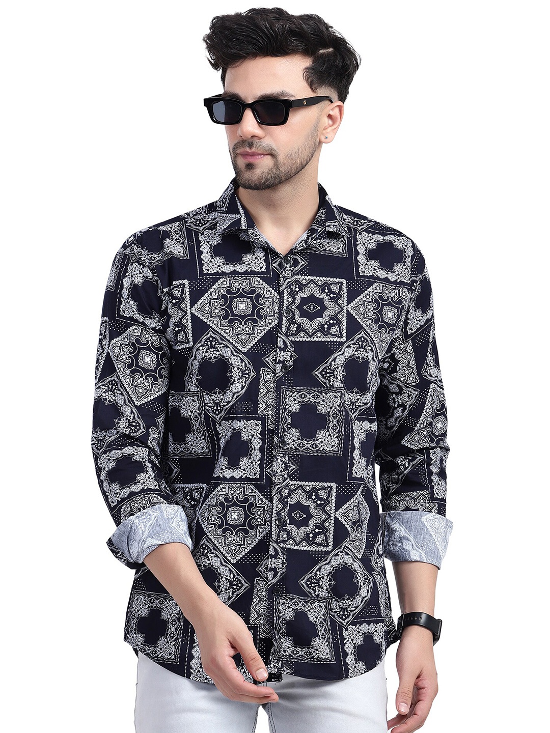 

PLUS 91 Comfort Opaque Printed Casual Shirt, Blue