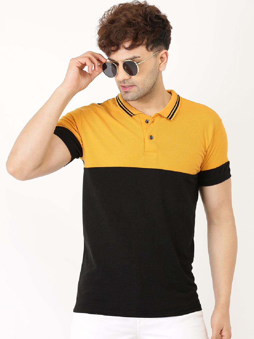 

Leotude Colourblocked Polo Collar T-shirt, Mustard