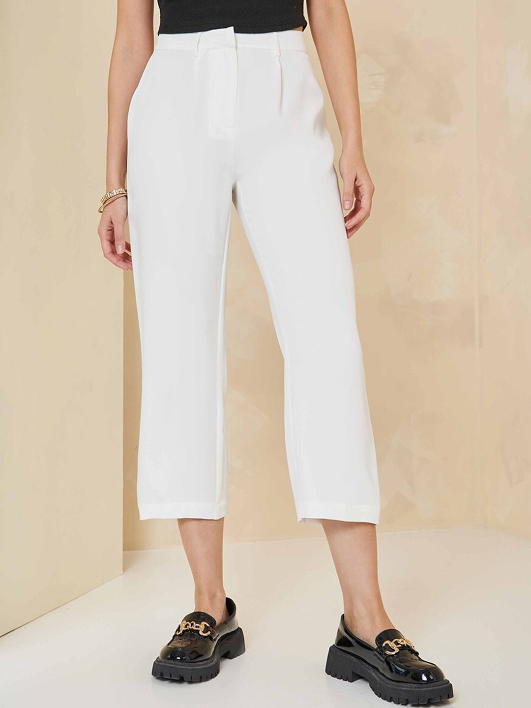 

Styli Women Straight Fit High-Rise Trousers, Off white