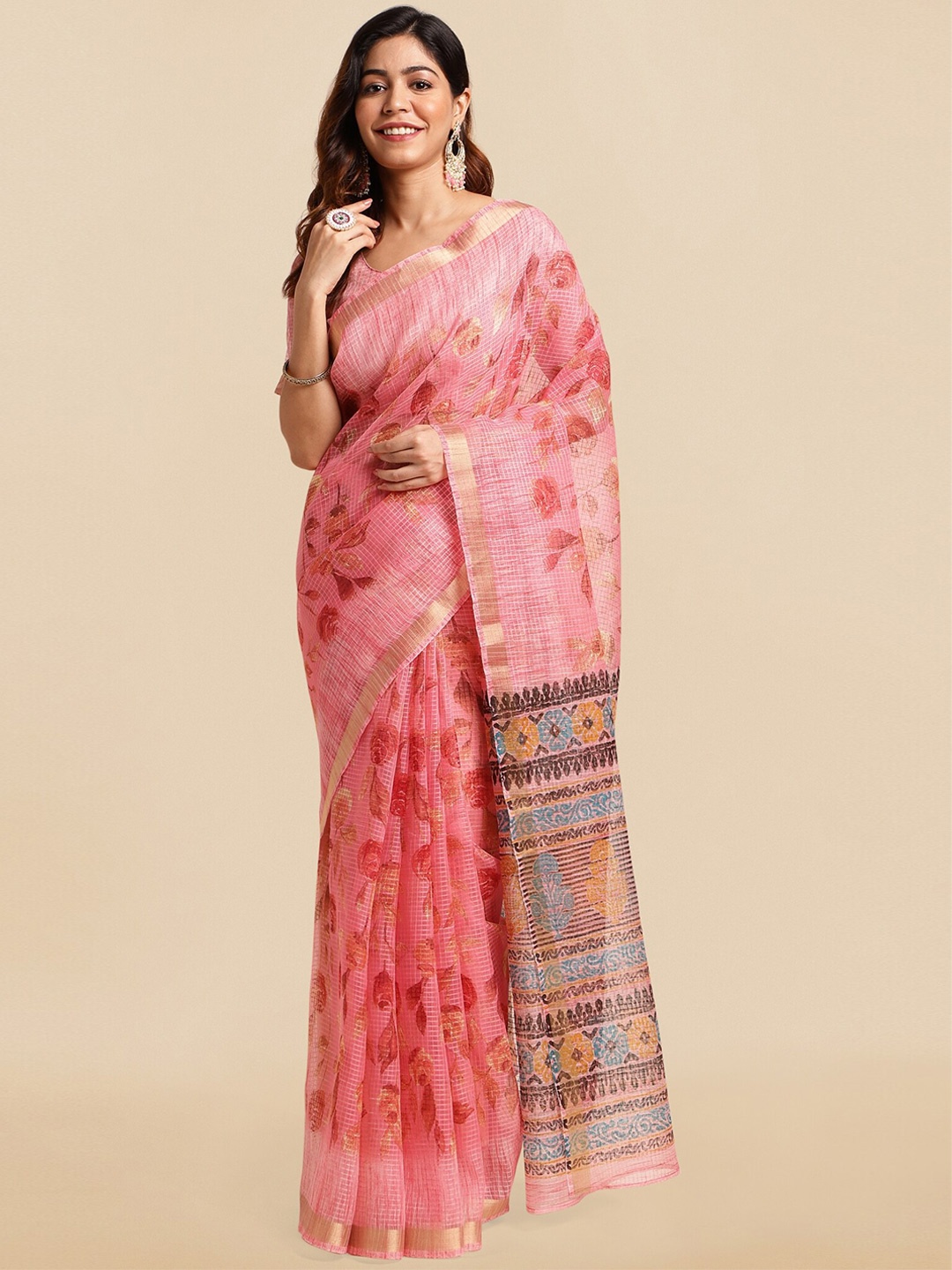 

MIRCHI FASHION Floral Printed Saree, Pink
