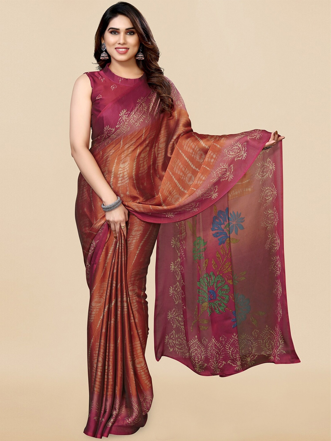 

MIRCHI FASHION Ethnic Motifs Printed Block Print Saree, Rust