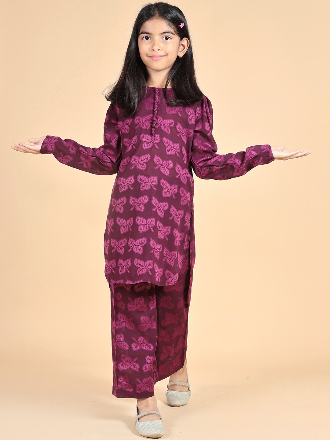 

misbis Girls Ethnic Motifs Printed Regular Kurta with Palazzos, Purple