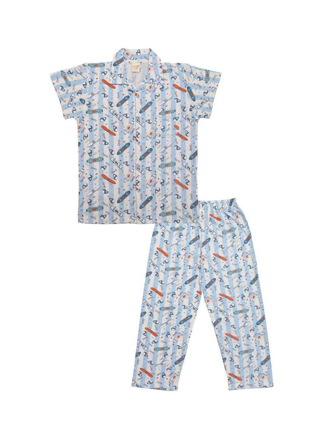 

Clothe Funn Boys Conversational Printed Pure Cotton Night suit, White