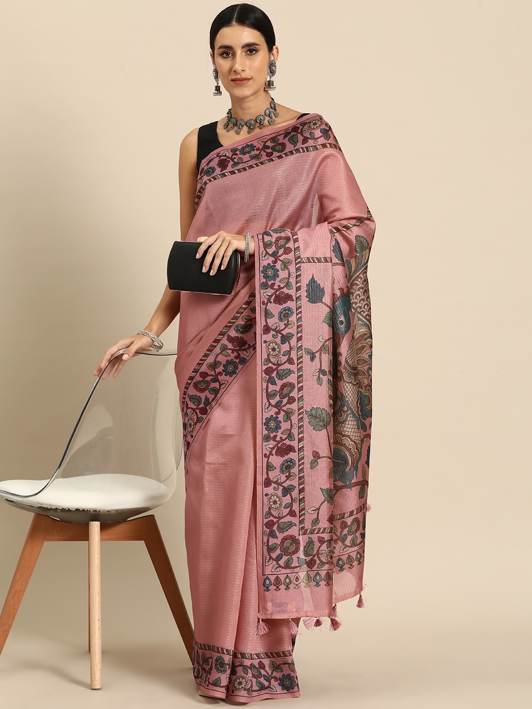 

Simaaya Striped Art Silk Saree, Pink