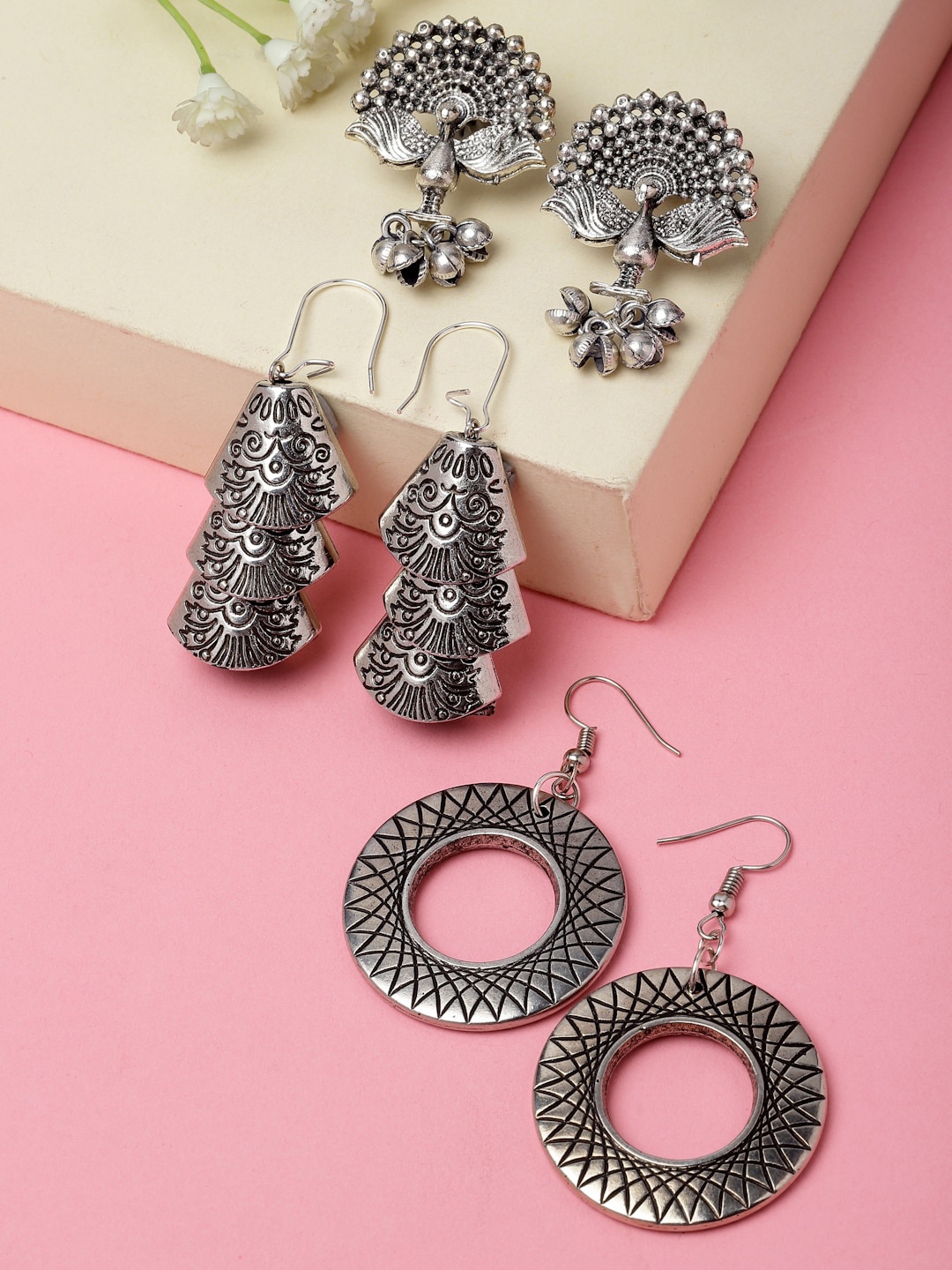 

PANASH Set Of 3 Silver Plated Classic Drop Earrings