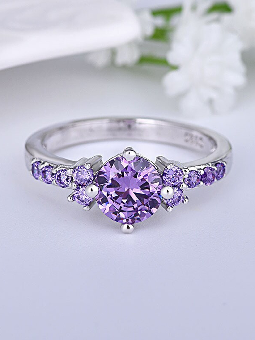 

MYKI Silver Plated CZ Studded Stainless Steel Finger Ring
