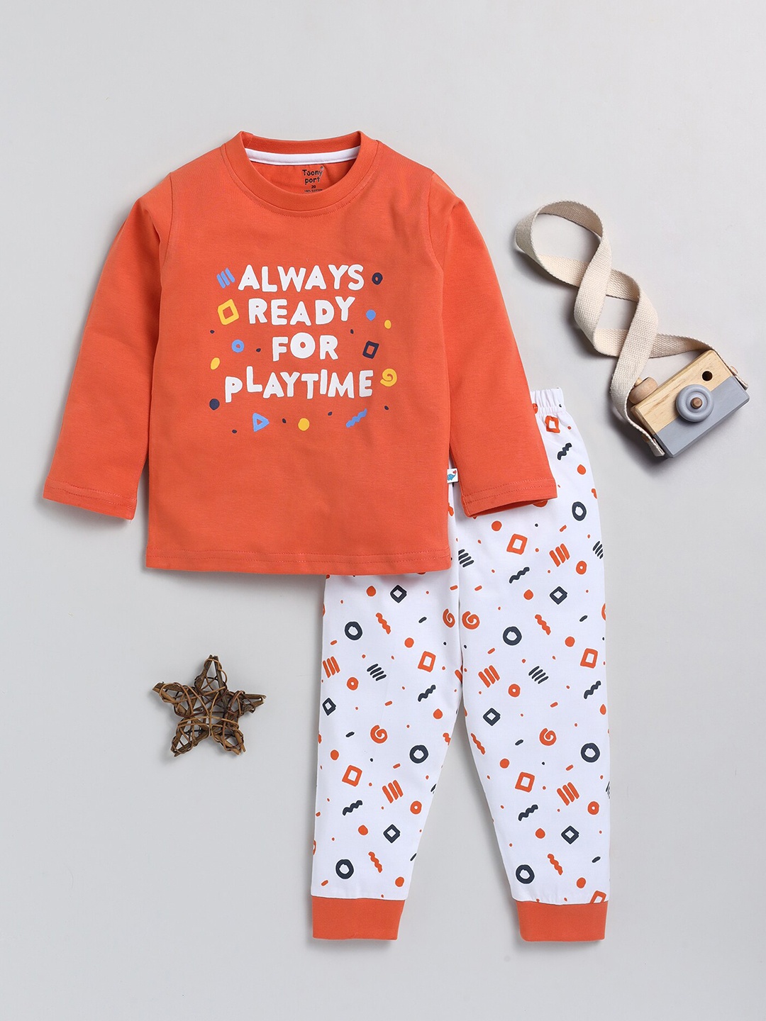

Toonyport Girls Printed Pure Cotton Sweatshirt With Joggers, Orange