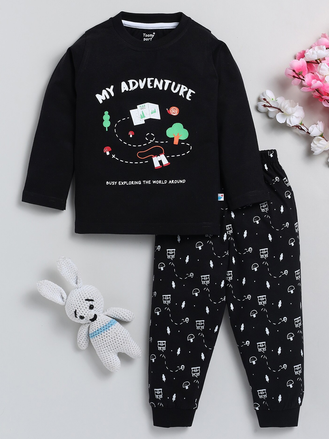 

Toonyport Infant Boys Graphic Printed Pure Cotton Sweatshirt and Joggers, Black