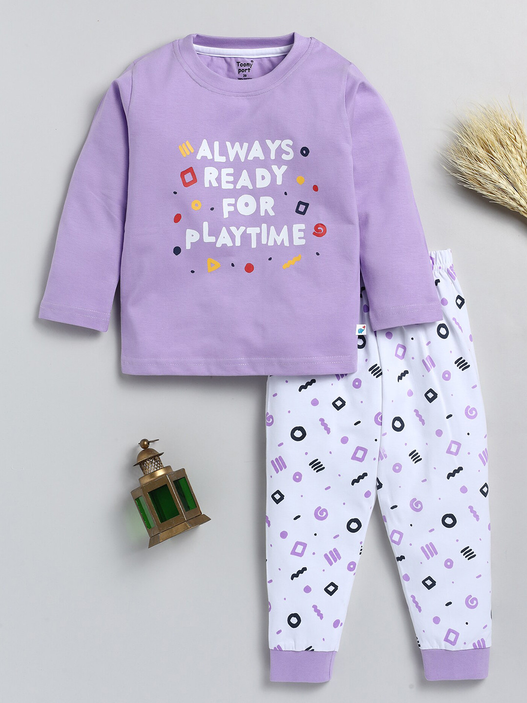 

Toonyport Infant Girls Typography Printed Pure Cotton Sweatshirt and Joggers, Lavender