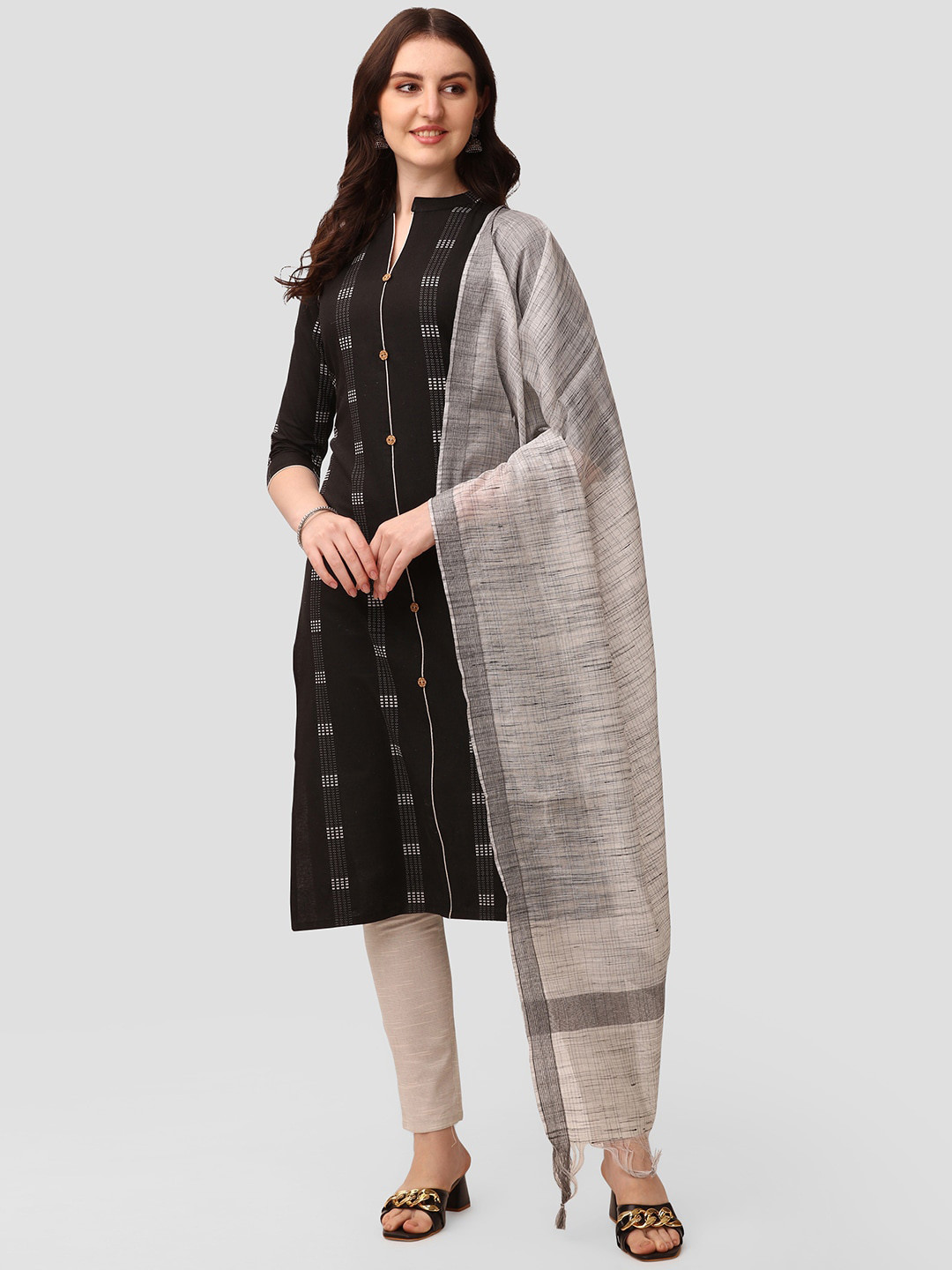 

BLACK SCISSOR Geometric Printed Straight Kurta & Trousers With Dupatta