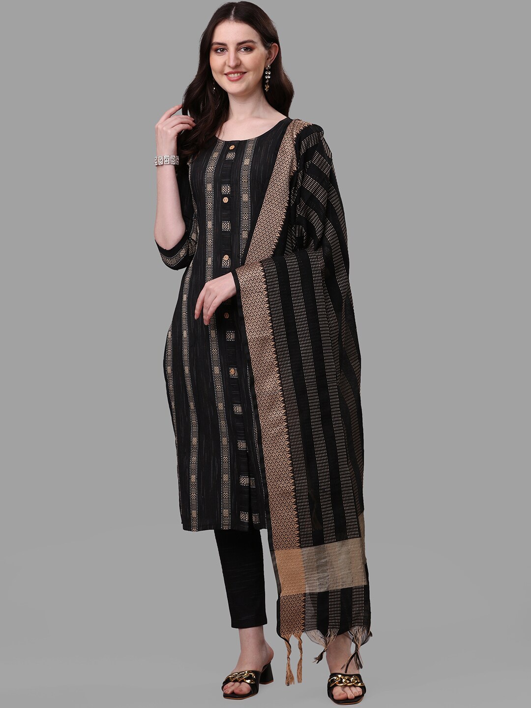 

BLACK SCISSOR Ethnic Motifs Woven Design Kurta with Trousers & Dupatta