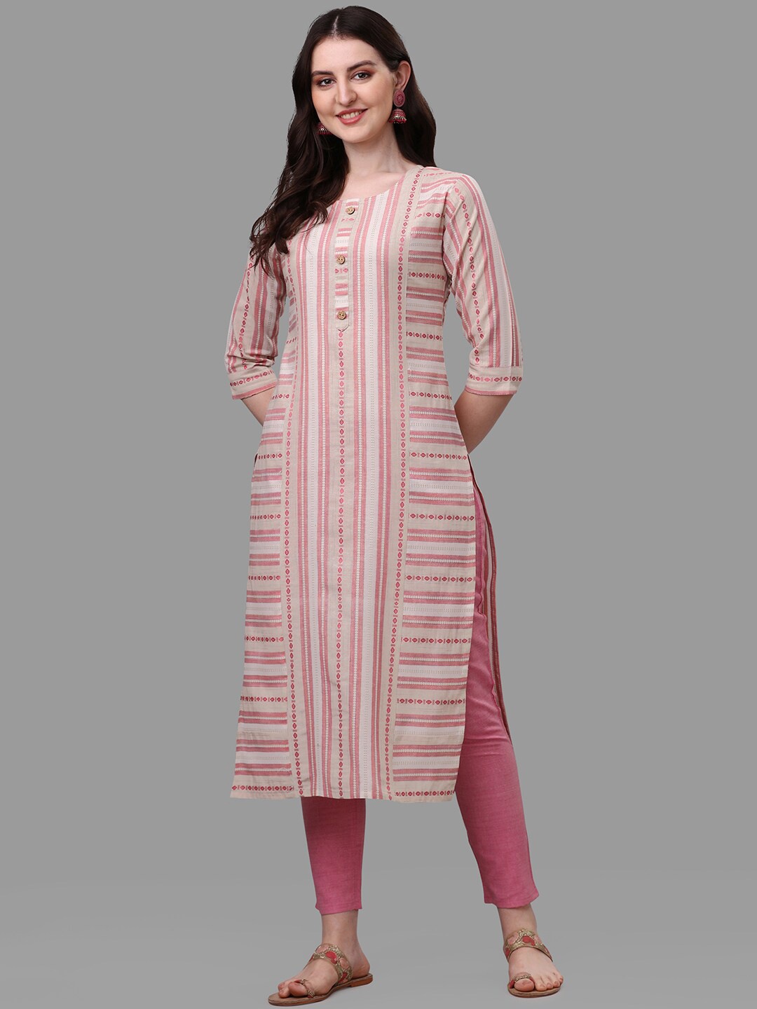 

BLACK SCISSOR Striped Panelled Kurta with Palazzos, Pink