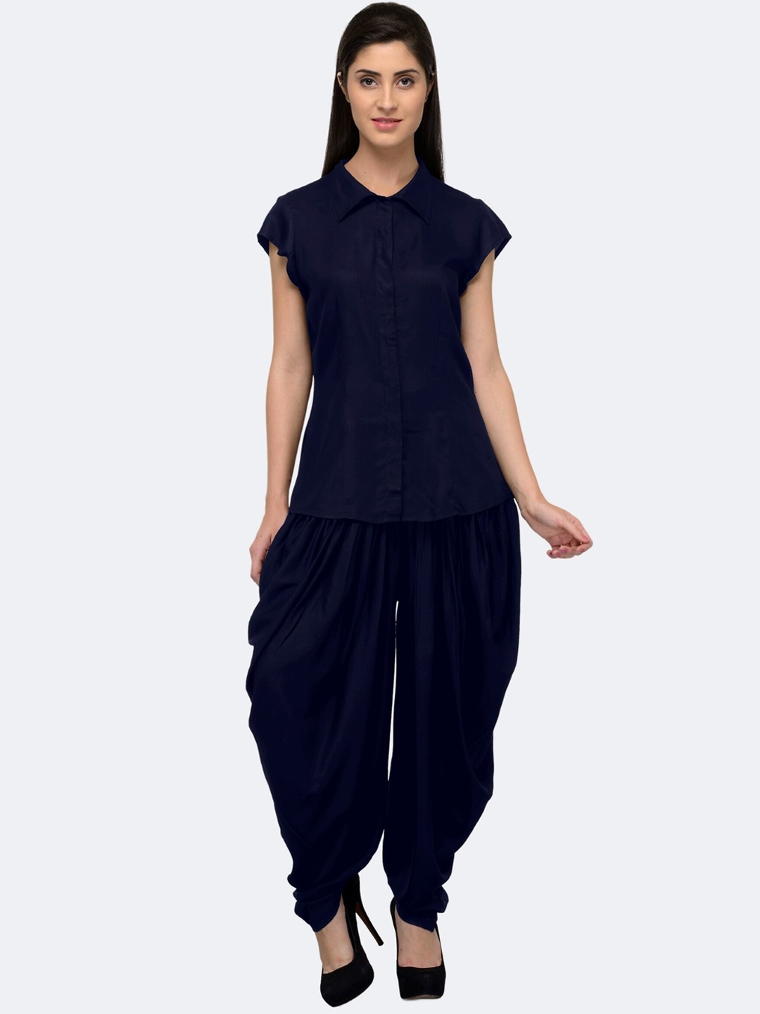 

PATRORNA Shirt & Dhoti Pant Co-Ords, Navy blue