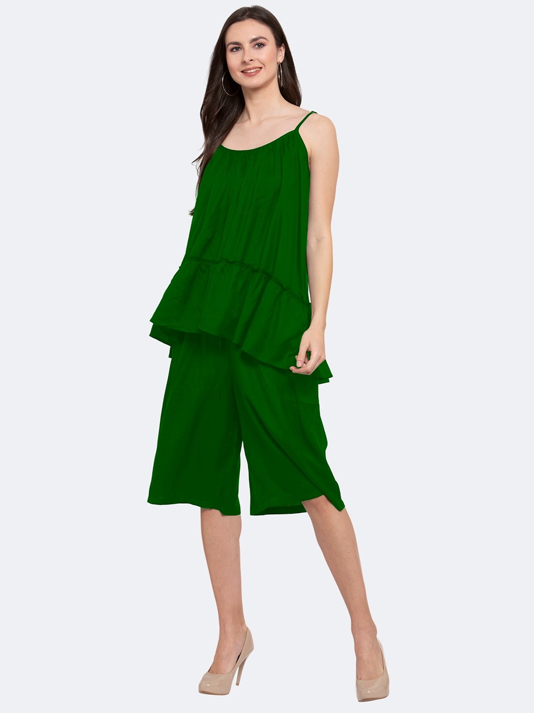 

PATRORNA Shoulder-Straps Top With Capris, Green